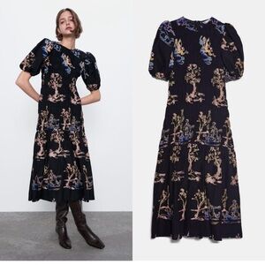Zara Black Dress with Multicolor Embroidery